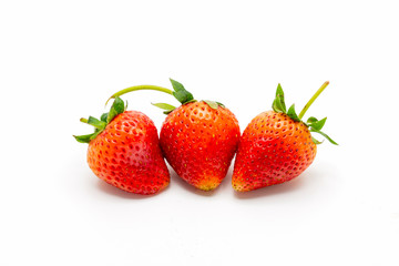 Fresh Three Strawberry Isolated on White Background.