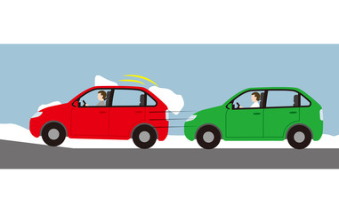 Fototapeta premium 自動車の屋根に雪がつもったままの走行による危険