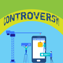 Writing note showing Controversy. Business concept for Disagreement or Argument about something important to showing Staff Working Together for Common Target Goal with SEO Process Icons