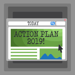 Handwriting text Action Plan 2019. Conceptual photo proposed strategy or course of actions for current year Blank Template of Pastel Colorful Website Layout Design for Homepage Format