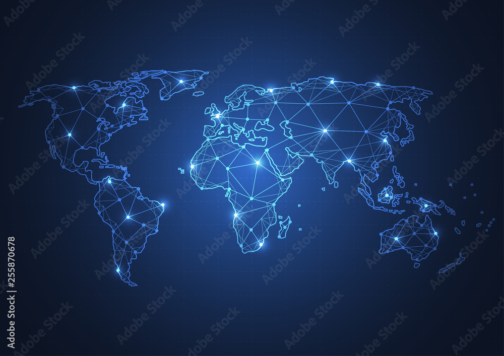 Aufkleber global network business connection. world map point and line composition concept of global business.
