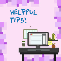 Handwriting text Helpful Tips. Conceptual photo advices given to be helpful knowledge in life photo of Interior Working Space Station Concept of Technical Person