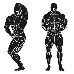 Bodybuilding, powerlifting, athlete, icon, vector