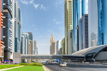 Fototapeta na wymiar Scenic view of skyscrapers at downtown of Dubai. UAE