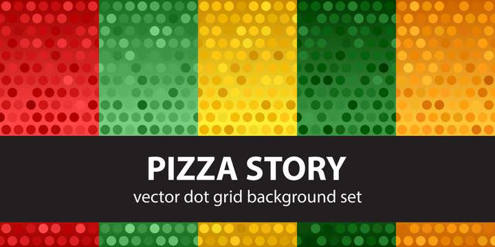 Polka dot pattern set Pizza Story. Vector seamless backgrounds