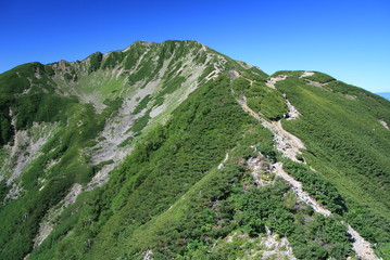 夏の青空と仙丈ヶ岳