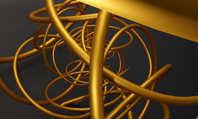 3d illustration of golden wire in black background