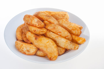 White plate with fried chicken rolls