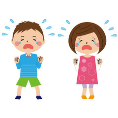 ポップな男の子と女の子が泣いている