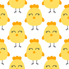 Fototapeta premium Chicks seamless pattern vector illustration. Sketch for wrapping paper. Spring time and Easter.
