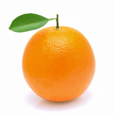 Orange fruit with leaf isolated on white background