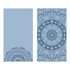 Templates Card With Mandala Design. Heathcare, Lifestyle Flyer. Vector Illustration. Blue pastel color