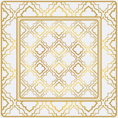 Geometric Pattern With Hand-Drawing Floral Ornament. Vector Illustration. For Fabric, Textile, Bandana, Scarg, Print. Gold color