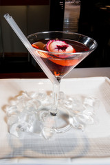 Close up of fresh juice on wooden table