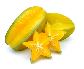 slice ripe star fruit carambola or star apple ( starfruit ) on white background healthy fruit food isolated