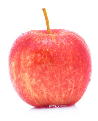 gala apples with drops of water on white background