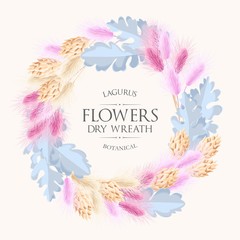 Card with lagurus and dry flowers wreath