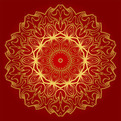 Modern Floral Vector Ornaments. Decorative Flower Mandala. Vector Illustration. Red, gold color