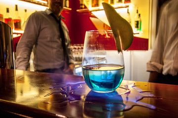 Modern table with wine glass at club