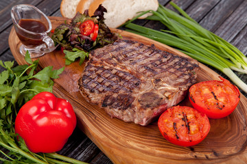  juicy and appetizing steak tamogavok of horse meat on the table, for design in cooking