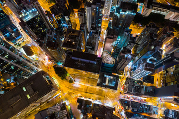 Fototapeta na wymiar Top view of Hong Kong commerical district at night