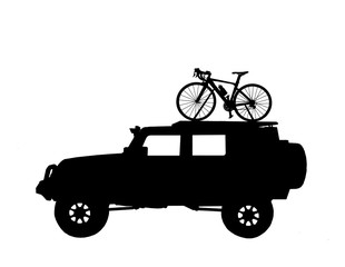 Fototapeta na wymiar Silhouette of bicycle on the roof of car