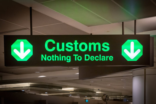 Airport Customs Signboard Icon In International Airport At Immigration Control 