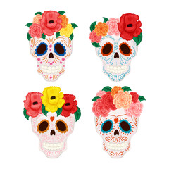 Cartoon Mexican sugar skull illustration for Day of the Dead