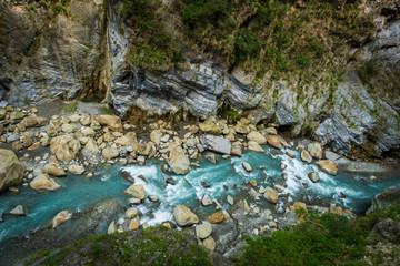 Taroko national park canyon landscape in Hualien, Taiwan. Nature view of Shakadang hiking trail.