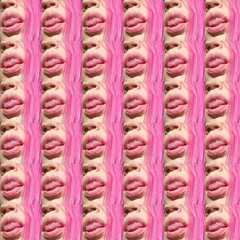 Modern art seamless pattern. Girl with neon pink hair licks sexy sensual lips. Fashion sexy party concept. Sex Shop. Playful mood. Excort. services.