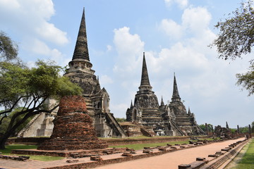 Fototapeta premium Ayuttahaya kompleks świąntynny Tajlandia, Wat Mahathat, Wat Phra Si Sanphet