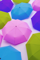 variously colored umbrellas.