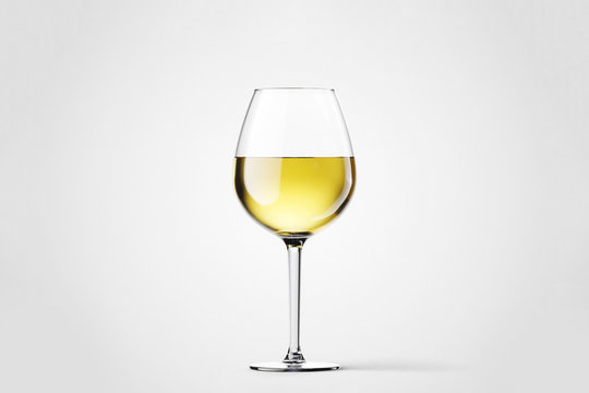 White Wine In A Glass Isolated On White Background. 3D Rendering.