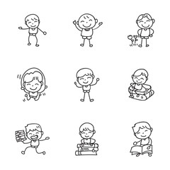 hand drawing cartoon happy kids vector illustration
