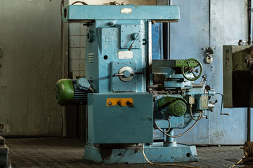 Vintage metal cutting lathe in factory interior