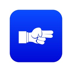 Hand showing two fingers icon digital blue for any design isolated on white vector illustration