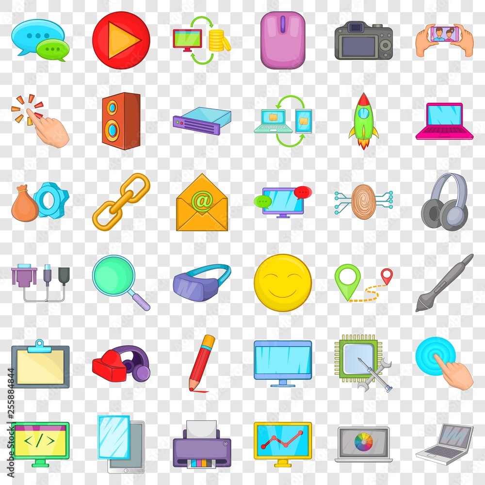 Poster computer emai icons set. cartoon style of 36 computer emai vector icons for web for any design
