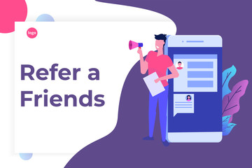  Refer a friend, shout on megaphone, flat style concept. Sharing Referral Code. Vector illustration