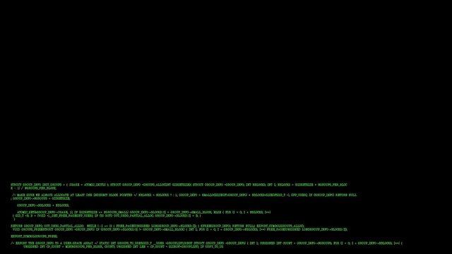 full screen grab shot of fiction computer code lines manifesting typing in from bottom to top green on black design