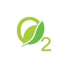 letters o2 leaf shape symbol logo vector