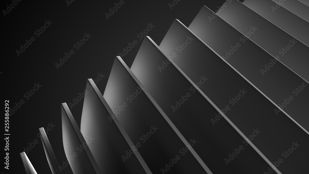 Poster 3d render abstract background with bended into spiral geometry. simple geometry composition.