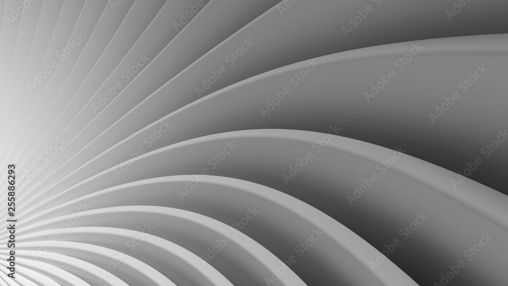 Poster 3d render abstract background with bended into spiral geometry. simple geometry composition.