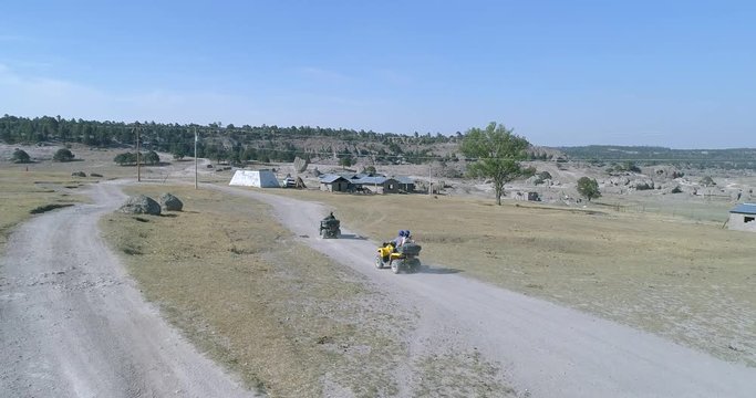 Aerial shot of two quad bikes in El Valle de los Hongos, Copper Canyon Region, Chihuahua.