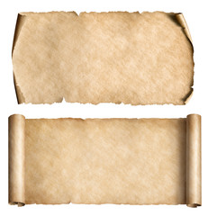 Vintage paper or parchment scrolls set isolated on white