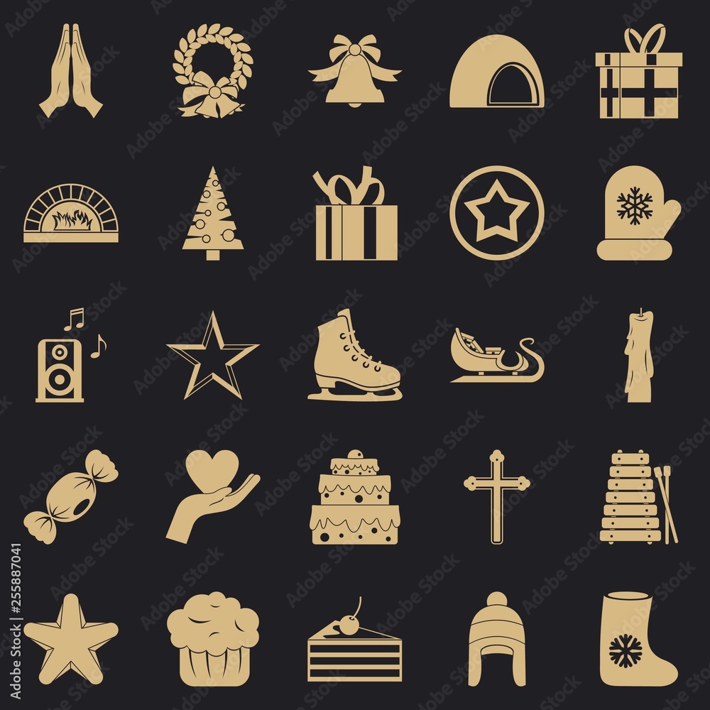 Poster xmas icons set. simple set of 25 xmas vector icons for web for any design