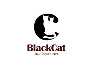 Letter C  with negative space of cat black color logo graphic branding element