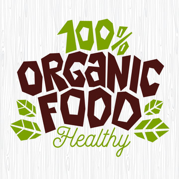 Organic food logo healthy emblem leaves green natural organic Ingredients stamp icon isolated white texture background vector illustration