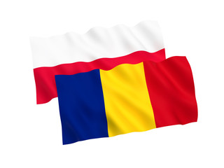 Flags of Poland and Romania on a white background