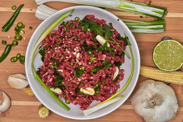 Raw beef ready for thai cooking