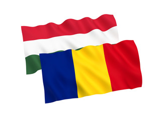Flags of Hungary and Romania on a white background